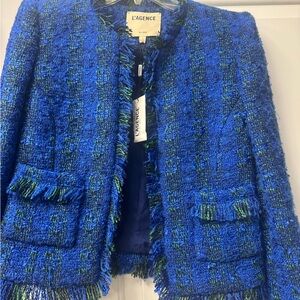 L'AGENCE Blue Tweed Blazer with Textured Fabric